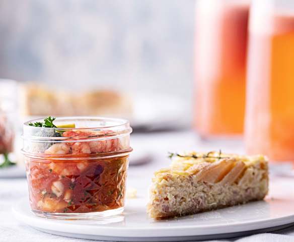 Menù: Quiche Brie e pere; cocktail di gamberi e punch (Bimby Friend)