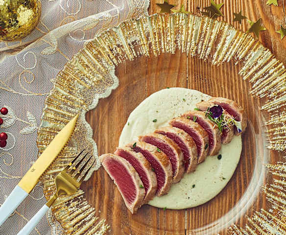 Tranci di tonno sottovuoto e crema di topinambur