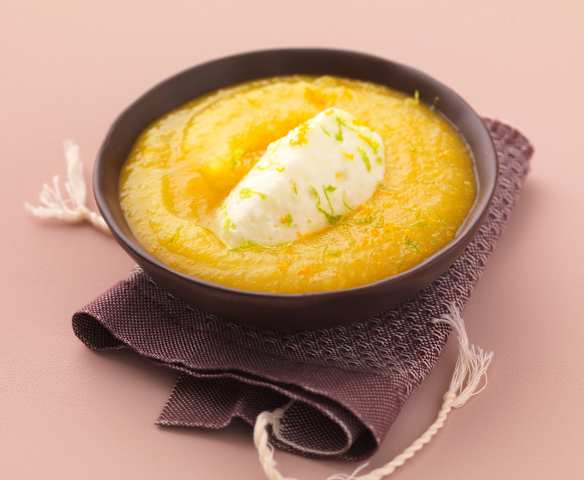 Compote à l'orange et crémeux de fromage blanc
