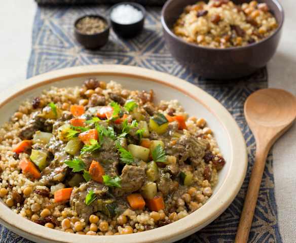 Oriental beef stew with pearl couscous