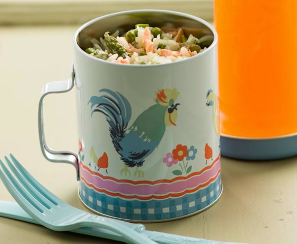 Arroz de salmão, espargos e ervilhas