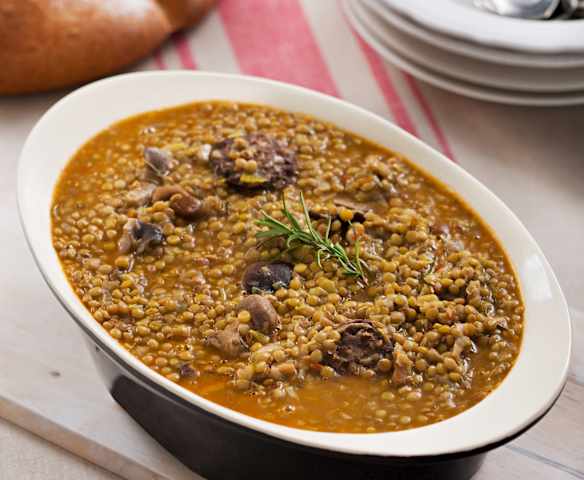 Lentejas con setas y morcilla