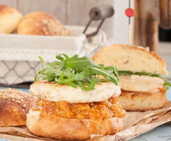 Hamburguesa de pollo de corral Hamburguesa de pollo de corral