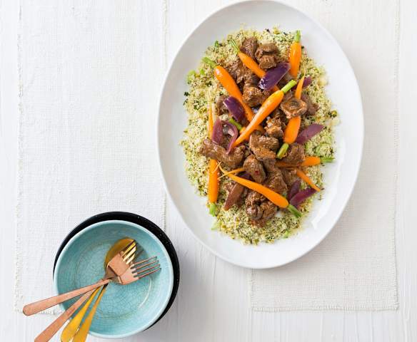 Harissa lamb with green couscous