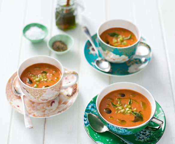 Watermelon gazpacho with jalapeño oil