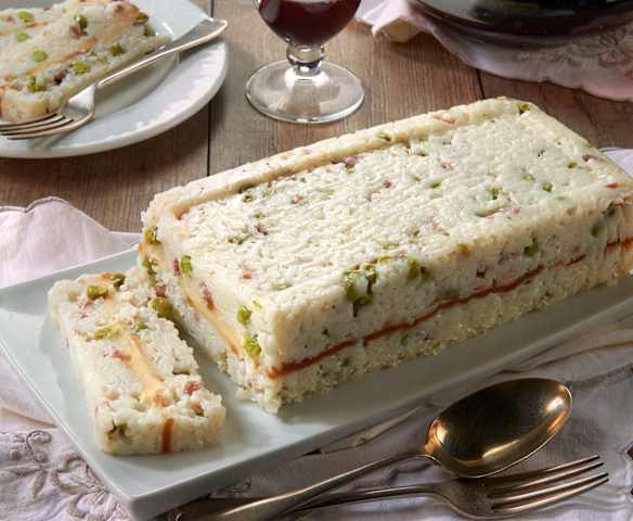 Timballo di risotto in mattonella con cuore filante