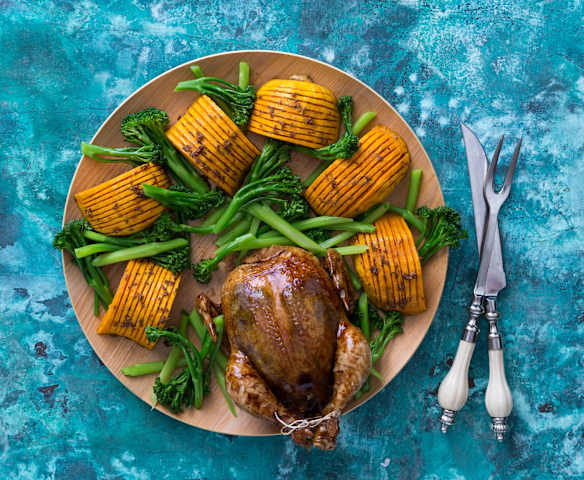 Glazed chicken with hasselback pumpkin