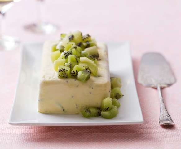 Semi-freddo with marbled kiwi coulis
