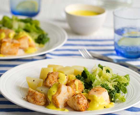 Pollock with Potatoes, Savoy Cabbage and Citrus Sauce Pollock with Potatoes, Savoy Cabbage and Citrus Sauce