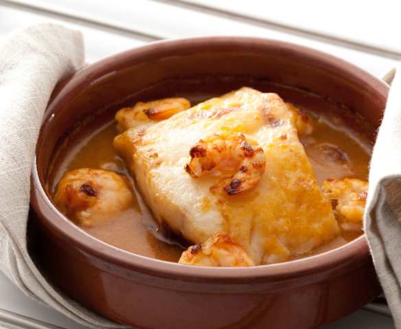 Bacalao con langostinos