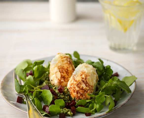 Goat's Cheese Eggs with Watercress and Beetroot