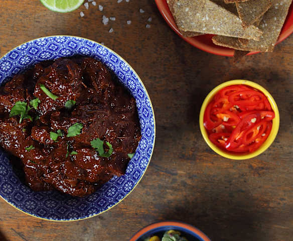 Mexican shredded beef cheeks with quinoa chia tortillas