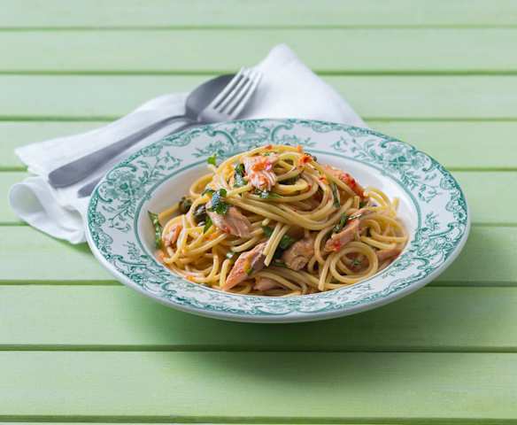 Smoked trout pasta with lemon and capers