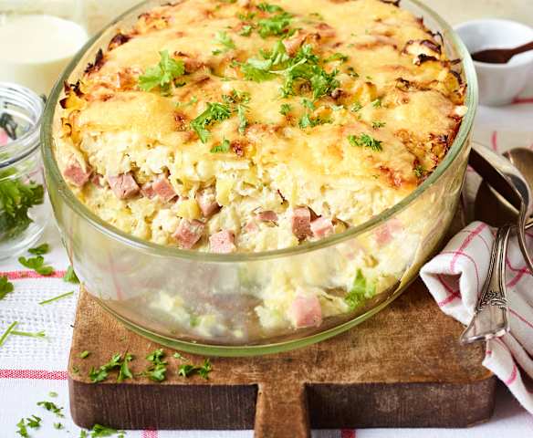 Leberkäse-Sauerkraut-Auflauf