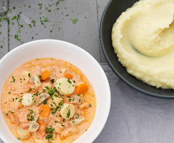 Mushroom Stroganoff with Parsnip and Leek Purée