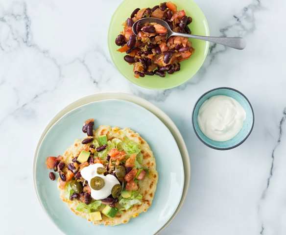 Navajo fry bread with tomato bean salsa