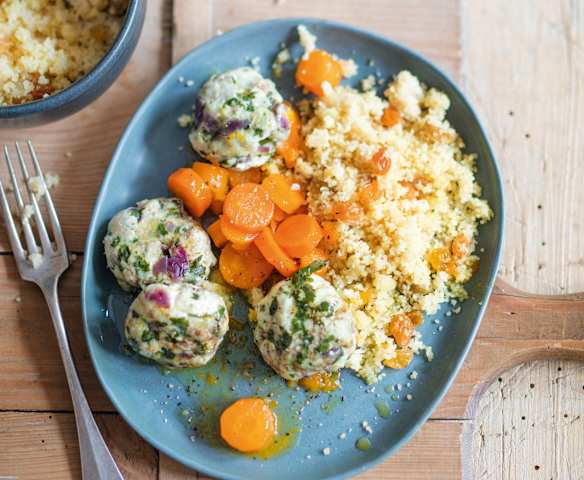 Menu express - Kefta de dinde, semoule aux raisins secs et carottes au miel