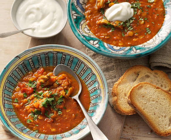 Moroccan harira soup with chicken