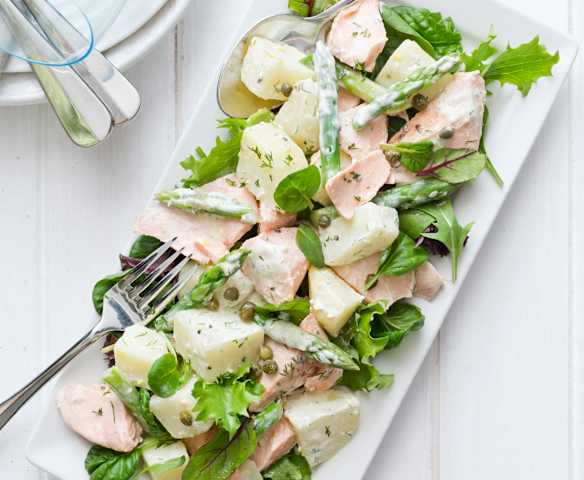 Salmon, asparagus and potato salad