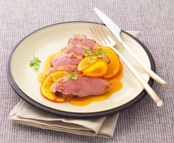 Magret de pato en papillote con salsa de naranja (Magret de canard en papillote, sauce à l'orange)