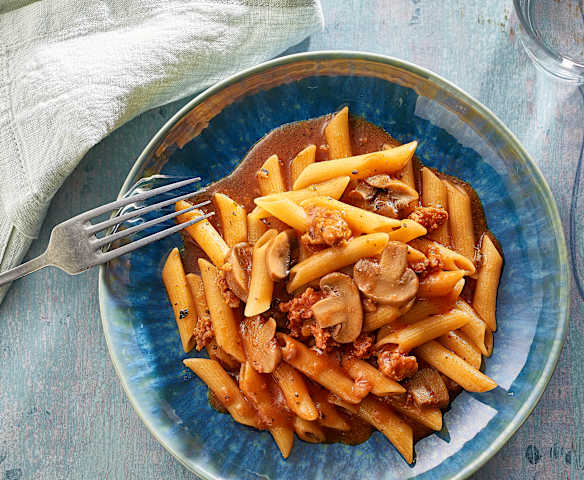 Pasta in tomato sauce with chorizo
