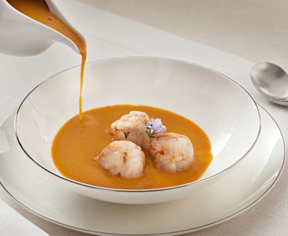 Bombones de gambón y su bisque