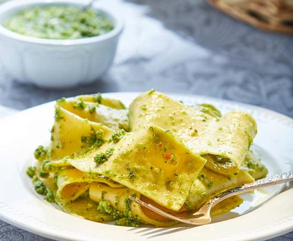 Pappardelle con arúgula y requesón