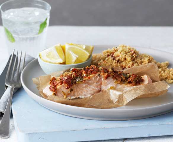 Salmon and Couscous Parcels with Sun-dried Tomatoes