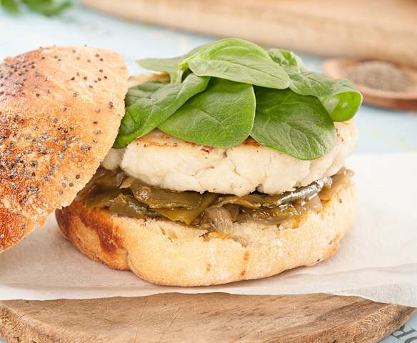 Burger di nasello e gamberi