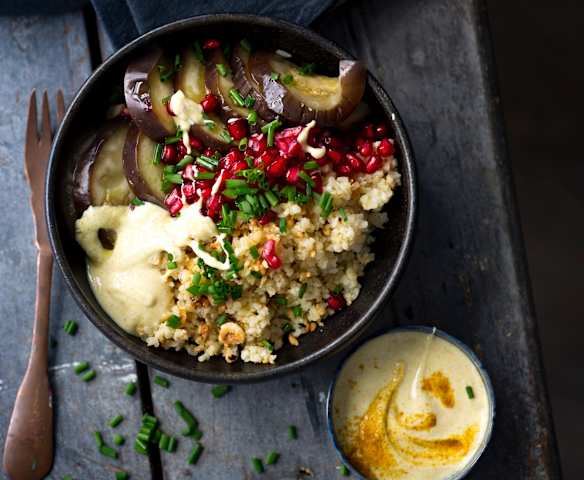 Salade de boulgour, aubergines et grenade