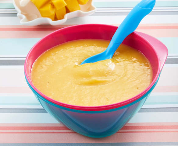 Papilla de durazno, mango y plátano