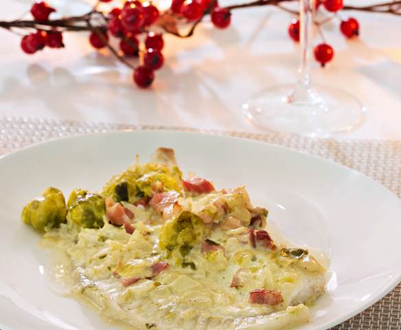 Rodaballo con coles de Bruselas