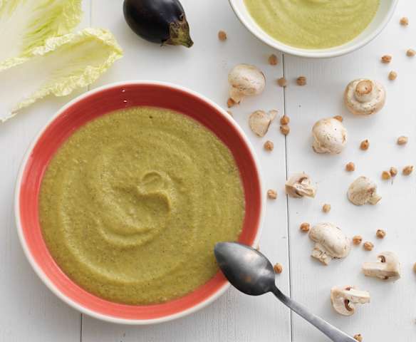 2 purés de peixe - introdução da couve, da beringela, do grão e dos cogumelos