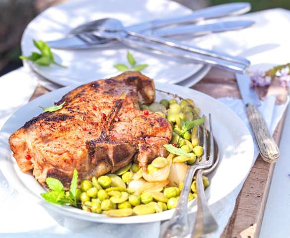 Côte de veau vapeur aux légumes du jardin
