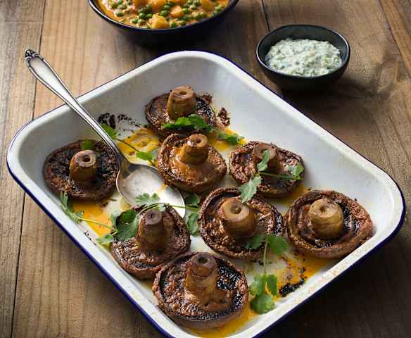 Tandoori portobellos with creamy coconut raita