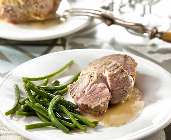Rôti de veau et haricots verts