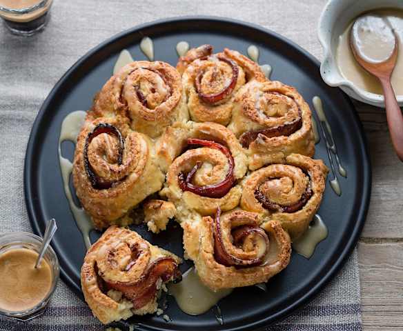 Bacon and cinnamon scrolls with salted maple glaze Bacon and cinnamon scrolls with salted maple glaze