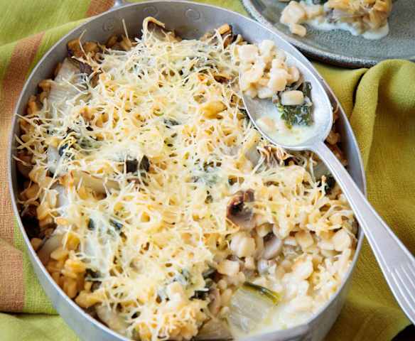 Gratin de crozets aux blettes et champignons