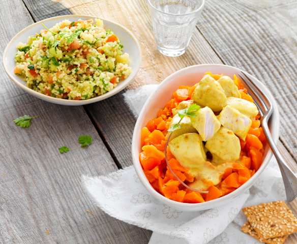 Taboulé, poulet au curry