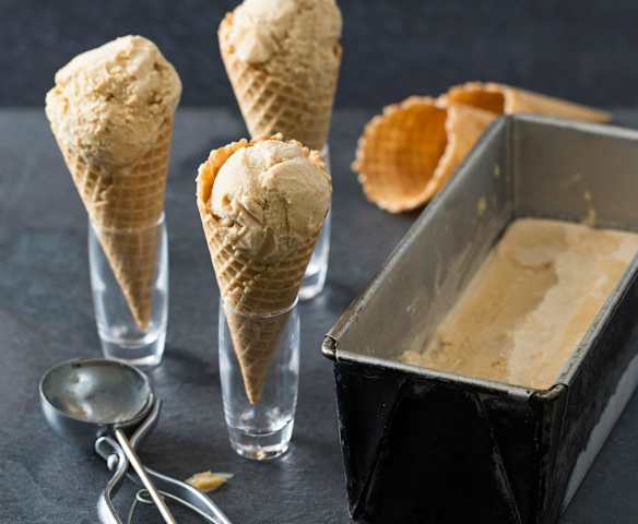 Brown butter ice cream with peanut butter ganache swirl