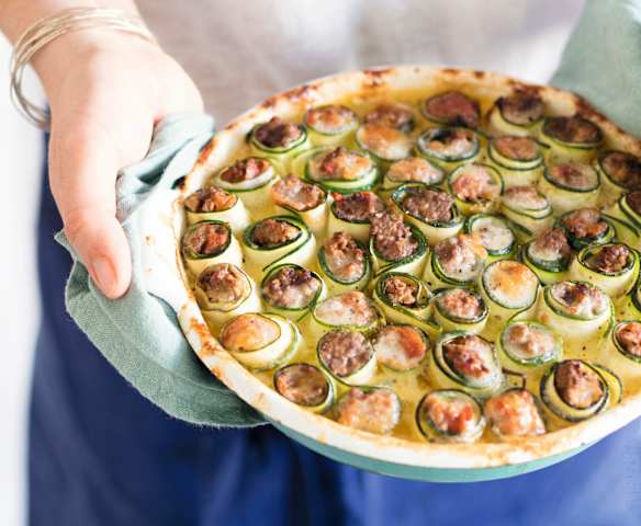 Gratin de roulés de courgette au bœuf