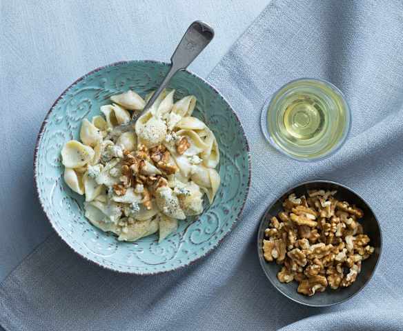 Creamy blue cheese with shell pasta