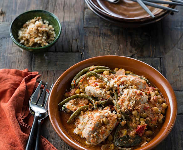 Herb-salted chicken and chickpea casserole