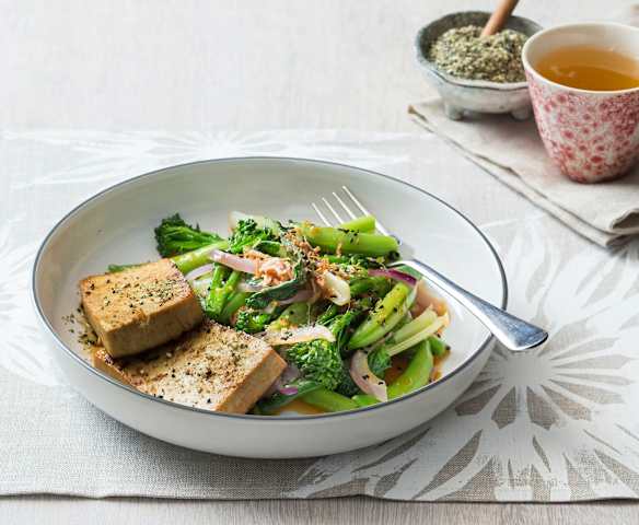 Honey ginger tofu with greens