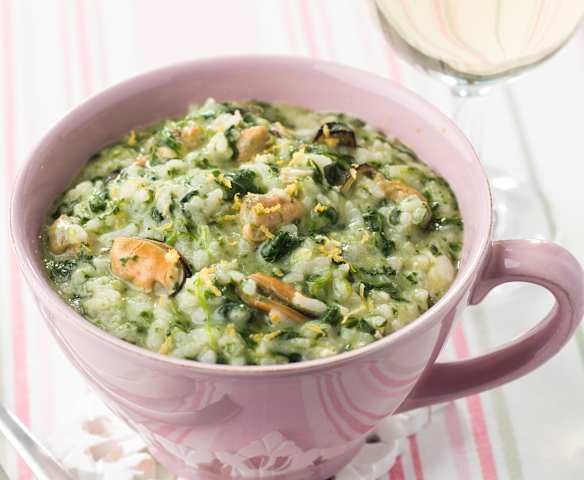 Risoto de mexilhão com grelos