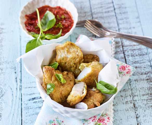 Rotbarsch in Basilikumteig