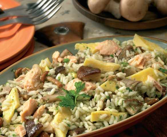 Insalata di riso, funghi e salmone