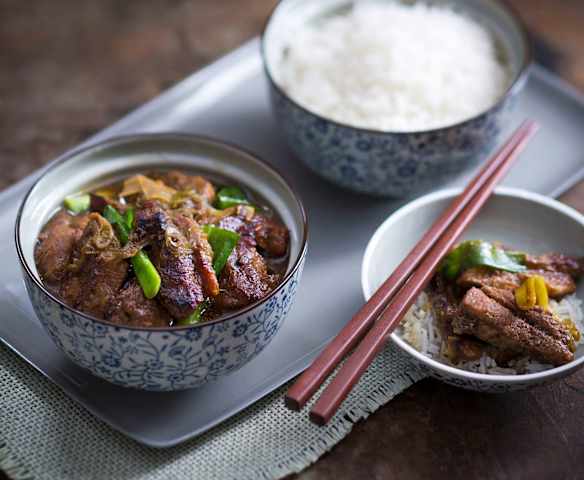 Pork belly with spring onions