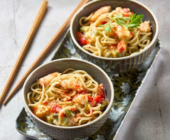 Nouilles chinoises aux gambas pimentées