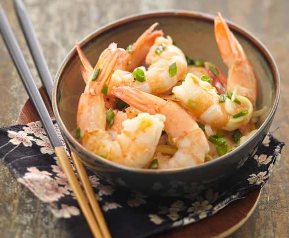 Crevettes sautées aux oignons nouveaux